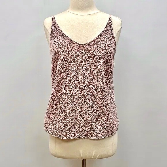 Banana Republic - Women’s (XS) Floral Pink & Grey Lace V-Neck Strap Tank Top - Picture 6 of 6